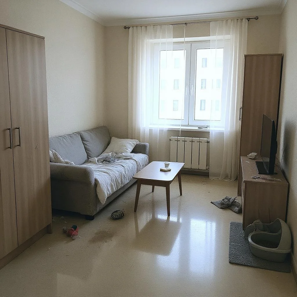 Эко-наведение порядка в однушке с питомцем - до уборки